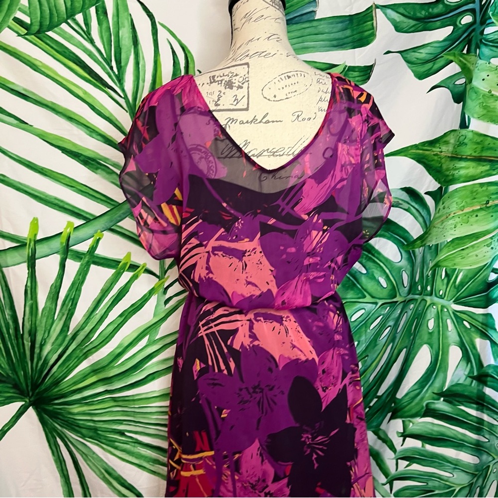 Express S Pink Purple Floral Colorful Layered Casual Spring Summer Dress - Picture 5 of 14